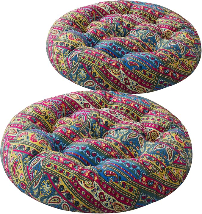 Codi Meditation Floor Pillow, Boho Pillows Seating for Adults and Teens, Large Cushion for Yoga Living Room Tatami Sitting, Memory Foam Added, 22x22 Inch Pack of 2, Round - Multi Blaidiere