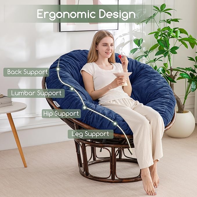 HIGOGOGO Papasan Chair Cushion with Chenille Cover (Without Chair), Soft Supportive Cushion, Navy, 48 x 48 Inch
