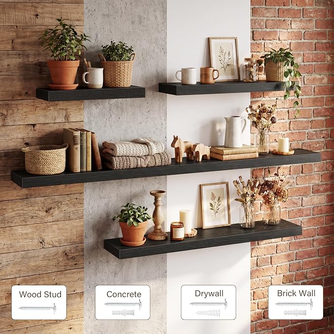 Acovy 30in Long Floating Shelves for Wall Set of 2, Wood Wall Shelves for Bathroom Bedroom Kitchen Living Room Laundry Room, Modern Floating Shelf for Home Decor