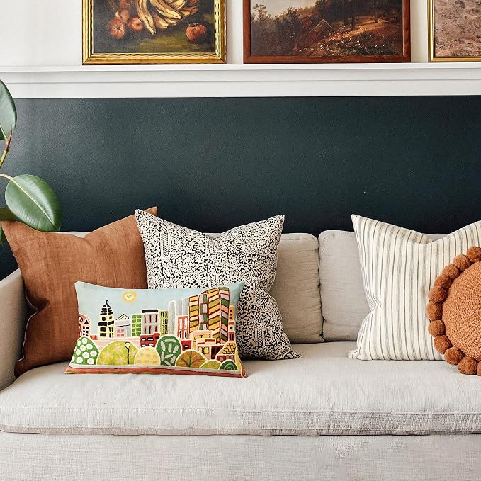 Boston Pillow Cover | Karla Gerard Kennedy Greenway | Boston City Pillowcase | Kids Room Pillow | Boston Lover Gift | Boston Housewarming Gift | Hand Embroidered Wool Size - 14x24
