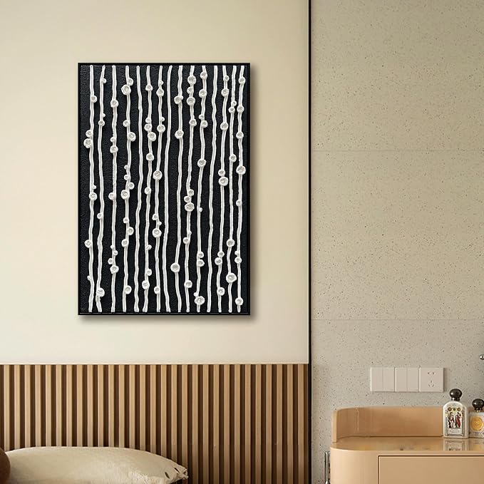 NANKAI Art Hand-Painted White Texture Art Modern Minimalist Decorative Oil Paintings are Suitable for Home Corridor Wall Decoration 36x24 Inches (with Solid Wood Exterior Frame)