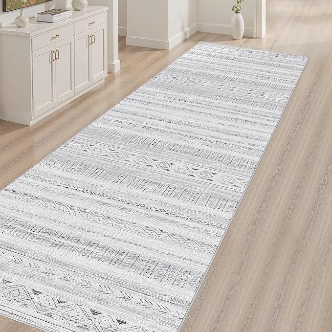cotiled Hallway 2.6x10 Runner Rugs: Washable Boho Rugs with Non Slip Backing Large Soft Indoor Stain Resistant Carpet for Living Room Bedroom Farmhouse Dining Room Lightweight Home Decor Dark Grey