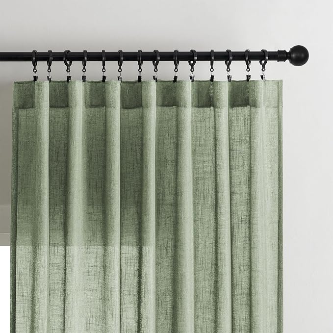 Joydeco Linen Curtains 108 Inch Length 2 Panel Sets,Light Filtering Curtains for Bedroom 52 Inch Wide Living Room Drapes with Back Tabs & Rod Pockets (W52 x L108 Inch, Loden)
