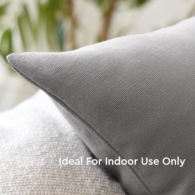 Encasa XO Throw Pillow Covers 18x18 in Set of 2 Grey | No Inserts | Cotton Pillow Covers for Living Room, Bed, Sofa, Couch | Decorative Cushion Covers with Improved Zipper