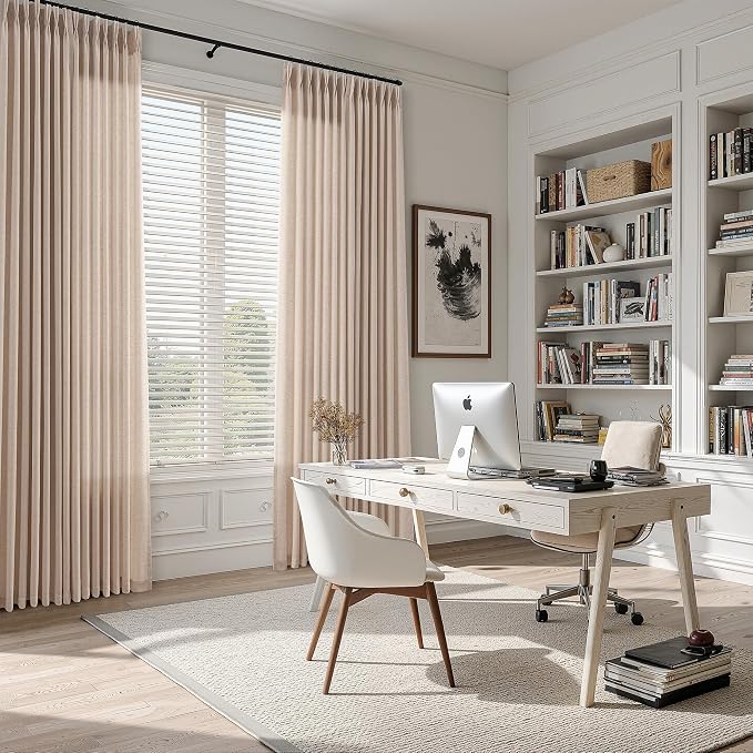 Guken Sand Beige Pinch Pleated Linen Curtains 72 Inches Long 2 Panels Set Vintage Farmhouse Boho Window Curtain for Living Room Bedroom Semi Sheer Back Tab Draps with Hooks Rings Aesthetic Decor