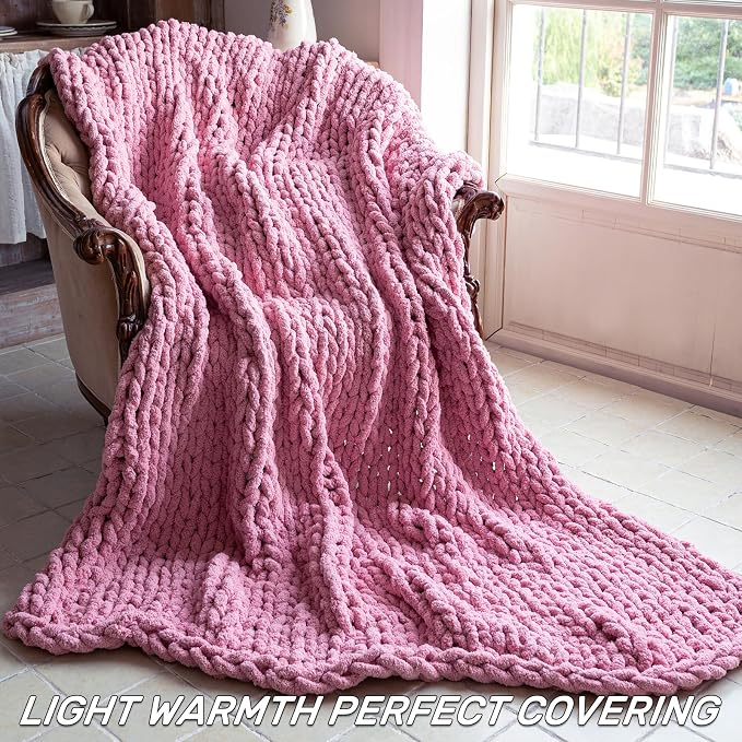 Chunky Knit Blanket - Luxury Soft Cozy 50 * 60 Throw Blanket,100% Woven Blanket Rope Knot Throw Blanket for Couch, Sofa, Home Decor, Gift - Machine Washable (Pink, 50 * 60)