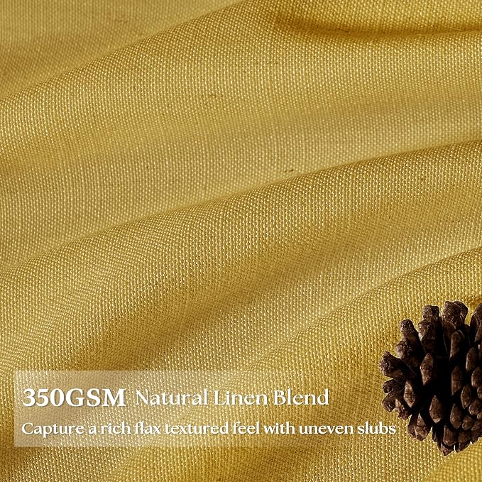 Extra Long Mustard Yellow Linen Curtains 120 Inches Long Retro Farmhouse Rustic Curtain Light Filtering Semi Sheer Back Tab Pinch Pleat Curtain for Tall Ceiling Living Room 2 Panels Harvest Gold