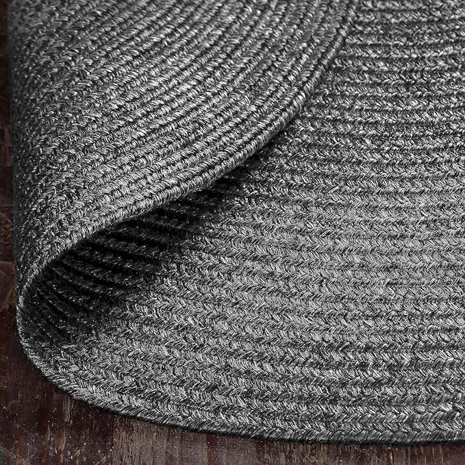 Superior Indoor Outdoor Area Rug, Handwoven Reversible Braided Home Decor for Living Room, Kitchen, Entryway, Patio, Front Porch, Deck, Modern, Boho, Farmhouse Style, 6' x 9', Charcoal