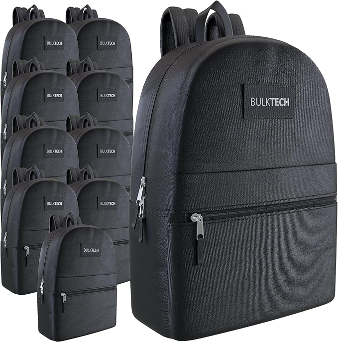 30 Pack Bulk Backpacks, Wholesale 17-Inch Lightweight Bookbags for Kids, Adults, School, Classroom, Travel, Gym Supplies with 1 Large, 1 Small Pocket, Perfect for Events, Corporate Bundles, Black