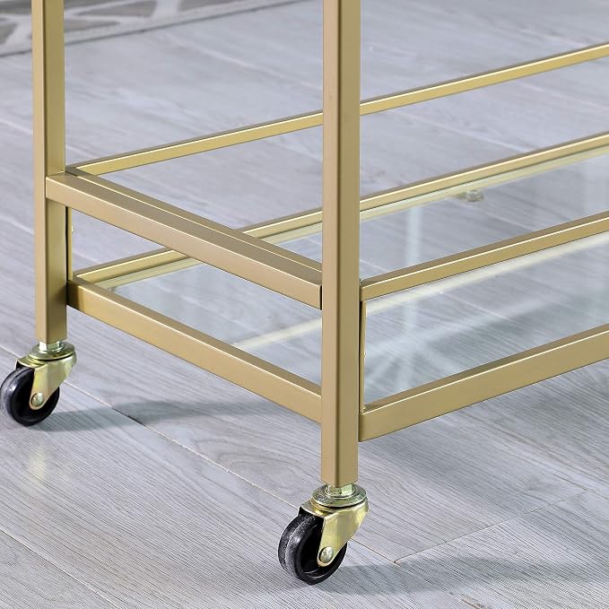 FirsTime & Co. Gold Francesca Bar Cart, 2 Tier Mobile Mini Bar, Kitchen Serving Cart and Coffee Station with Storage for Wine and Glasses, Metal and Glass, Modern
