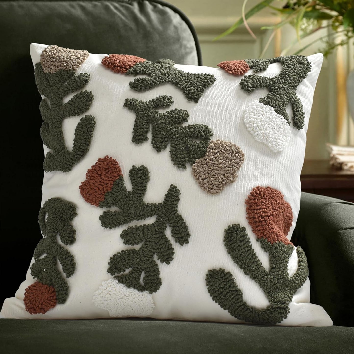 Boho Pillow Covers 18X18 Inch Boho Tufted Throw Pillow Covers Decorative Tassels Cushion Cover Farmhouse Pillow Case for Couch Sofa Bed Living Room Bedroom, Rust Floral