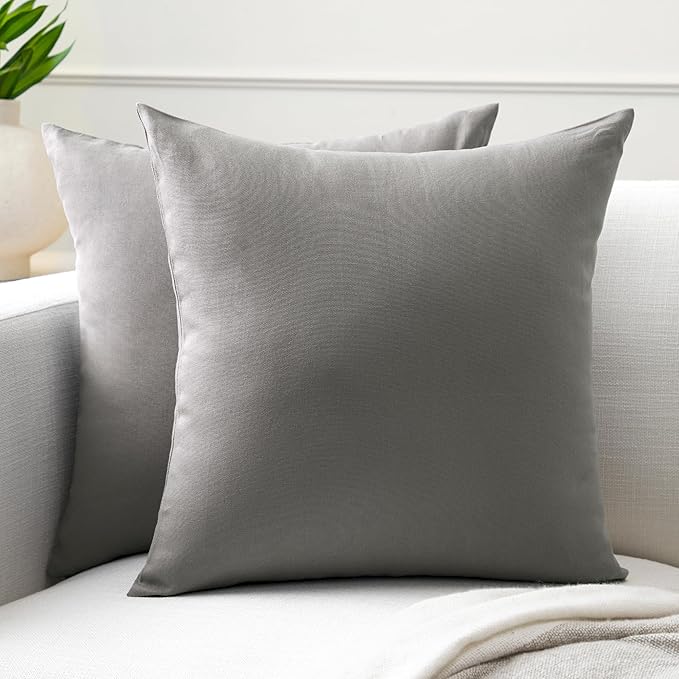 Encasa XO Throw Pillow Covers 16x16 in Set of 2 Grey | No Inserts | Cotton Pillow Covers for Living Room, Bed, Sofa, Couch | Decorative Cushion Covers with Improved Zipper