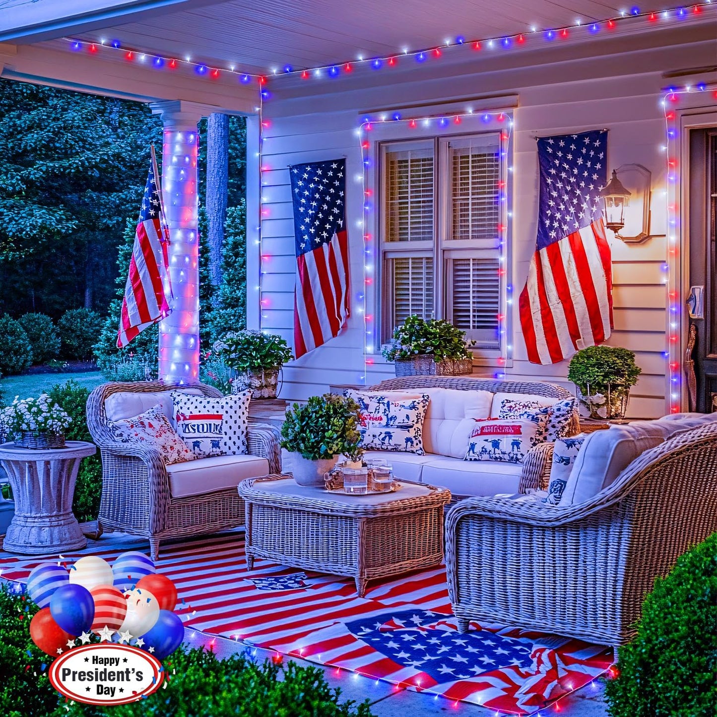 JMEXSUSS 2 Pack Red White and Blue Lights Outdoor, 33ft 100 LED 4th of July Lights Battery Operated, 8 Modes Patriotic Decorations for Indoor Outside Independence Day American Flag Holiday