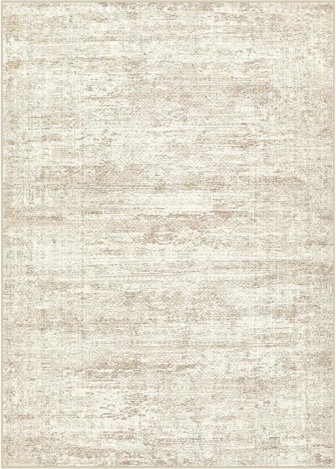 UERMEI 9x12 Washable Area Rug - Neutral Modern Abstract Living Room Rugs, Non-Slip Soft Large Indoor Floor Carpet for Bedroom Home Office & Under Dining Table Decor, Beige/Brown