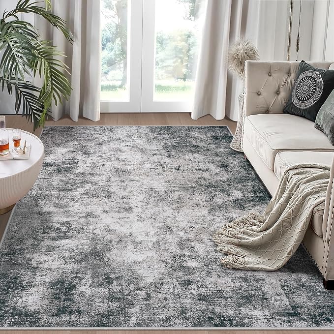 6x9 Area Rugs for Living Room Rug Washable: Modern Rug for Dining Room Bedroom Carpet Non Slip Low Pile 6 by 9 Indoor Abstract Nursery Home Office Black
