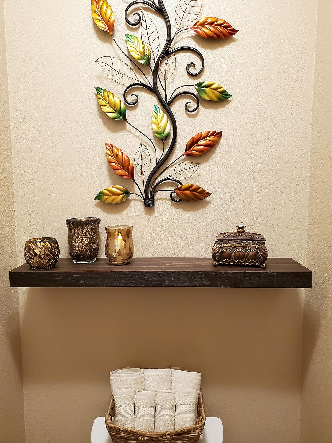 Joel's Antiques 24 Inch Wooden Floating Shelves for Wall - 24x12x2 in - Made of Natural Wood - Short Deep Heavy Duty Rustic Wall Shelves for Bedroom - Perfect for Bathroom, Kitchen - Mocha