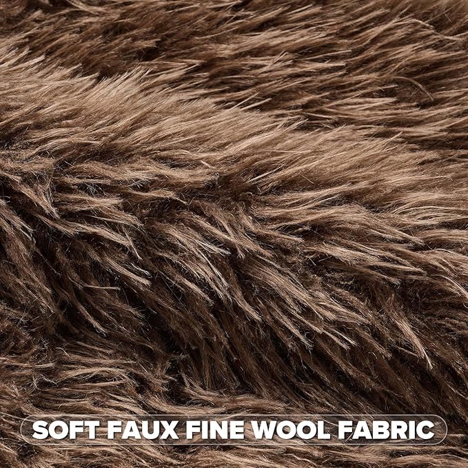 FUTEI Pack of 2 Shaggy Mongolian Faux Wool Throw Pillow Covers 18x18 Inch Soft Decorative Cushion Case for Couch Bed Living Room, Dark Brown