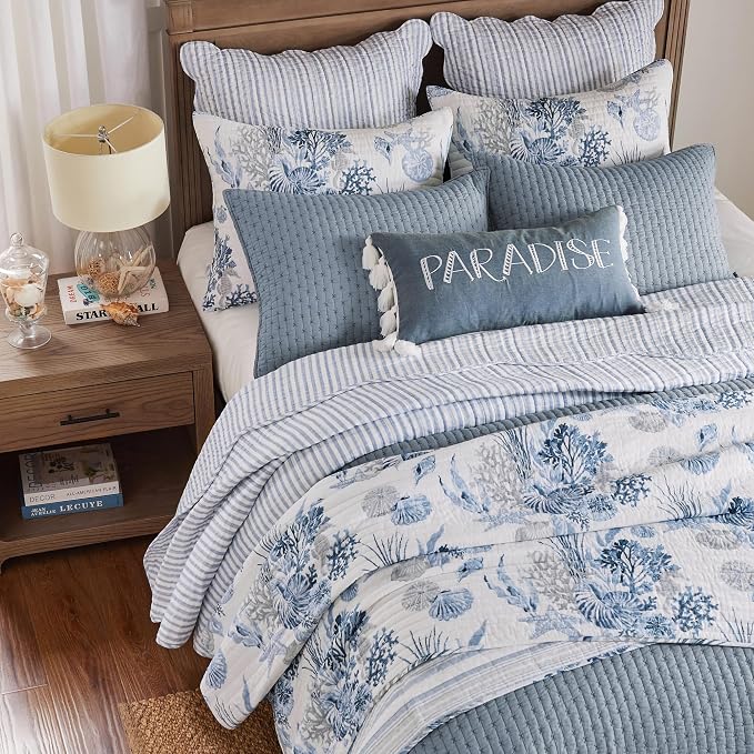Levtex Home - Cross Stitch Chambray Quilt Set - King Quilt + Two King Pillow Shams - Cross Stitched Pattern - Quilt Size (106x92in.) and Pillow Sham Size (36x20in.) - Reversible - Cotton Fabric