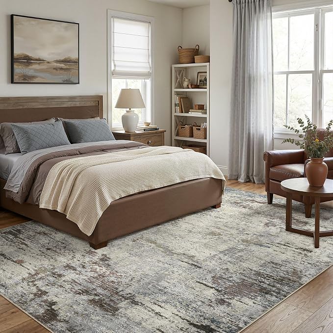 DMOYEST Area Rug Living Room Rugs - 10x14 Washable Large Soft Indoor Neutral Modern Abstract Low Pile Rug Carpet for Bedroom Dining Room Farmhouse Home Office - Brown Rust