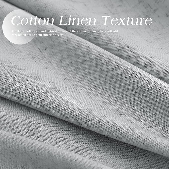 Light Grey Linen Curtains 108 Inches Long 2 Panels Sets for Living Room Grommet Semi Sheer Light Filterinig Bedroom Window Panels Neutral Tone Modern Minimalist Room Decor Curtain Drapes 52x108