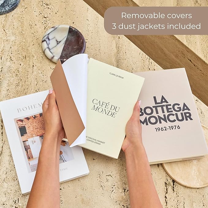 Moncur Home Faux Books for Decoration Coffee Table Books set of 3 Decorative Books Neutral Room Decor Aesthetic Shelf Decor Beige White Earth Tones Real Blank Pages Removable Covers Home Décor Accents