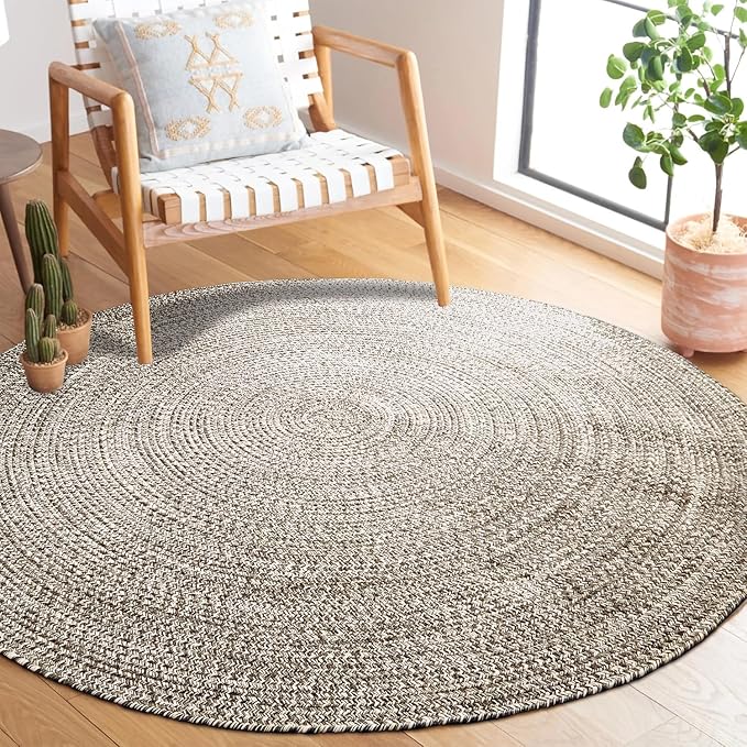 Superior Indoor/Outdoor Area Rug, Dual-Tone Reversible Braided Floor Decor for Patio, Front Porch, Entryway, Living Room, Office, Nursery, Artistic Home, 6' Round, Charcoal-White