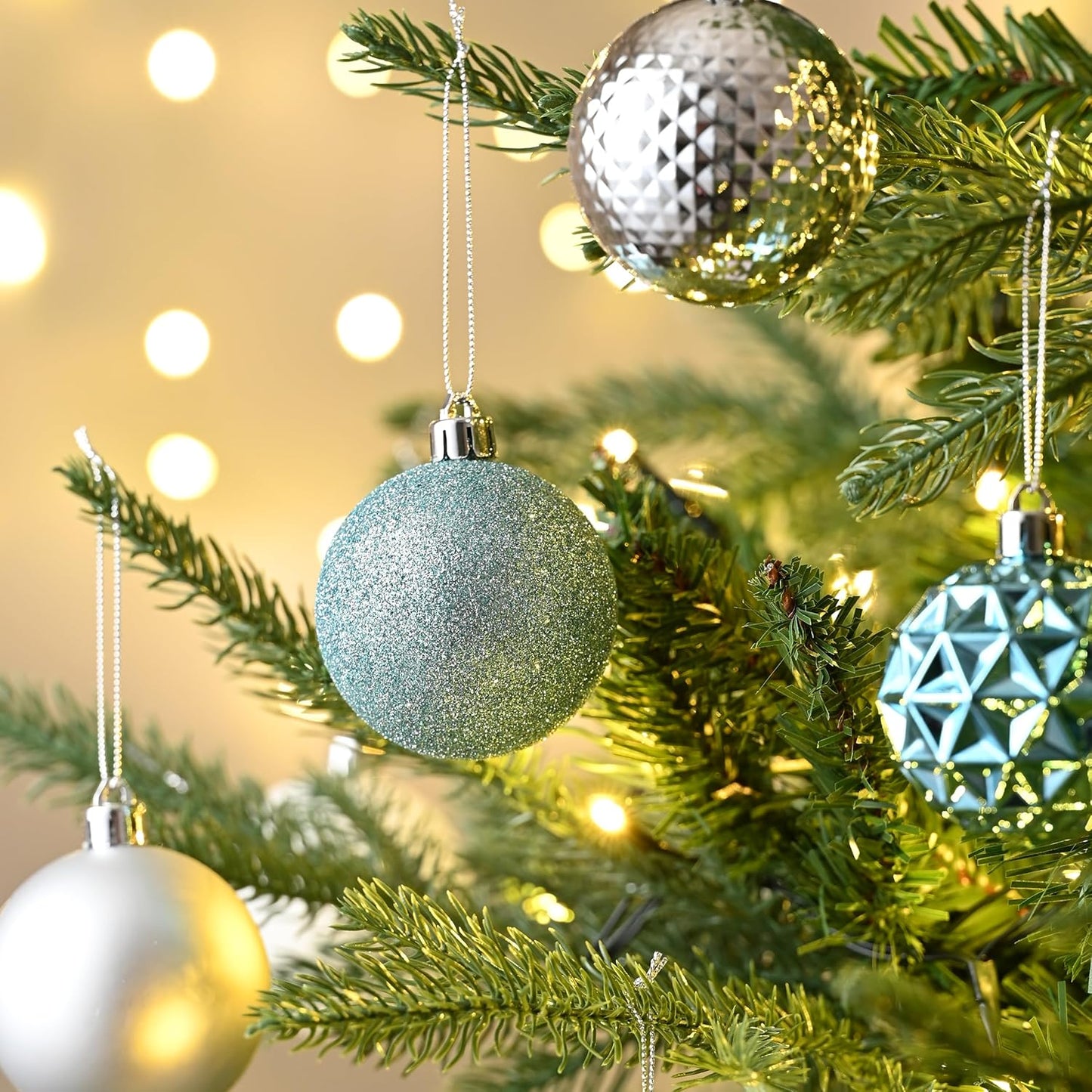 Valery Madelyn Christmas Tree Decorations Ornament Set for Fall Halloween, 50ct 2 Inches Light Blue Silver Shatterproof Christmas Ball Ornaments Hanging Xmas Holiday Party Decor