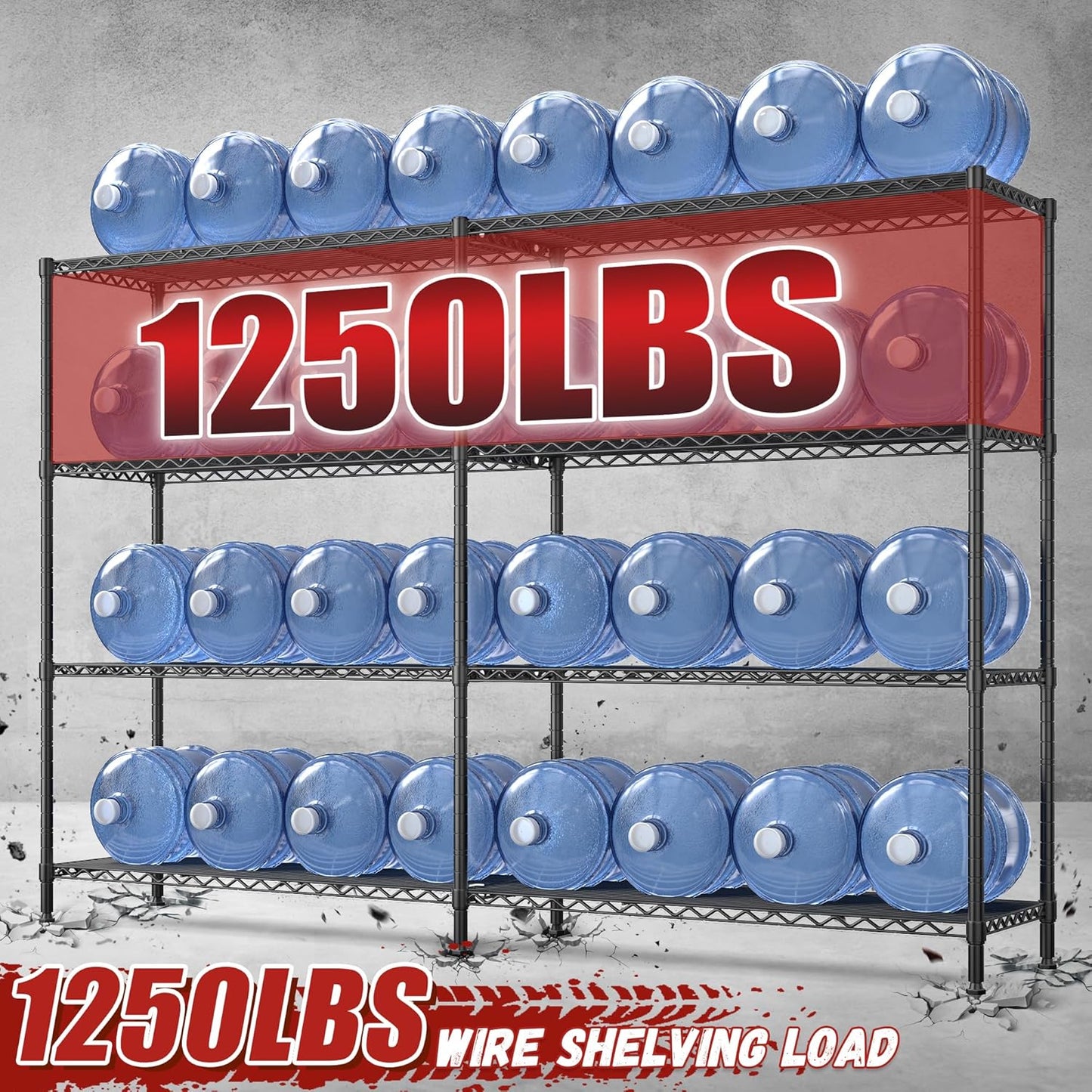 REIBII 69.8" W Storage Shelves 1250LBS Wire Shelving Unit 4 Tier Metal Shelving for Storage Rack Shelves Adjustable Heavy Duty Garage Shelf Pantry Shelves Kitchen Shelving, 69.8"Wx15.8"Dx62.9"H,Black