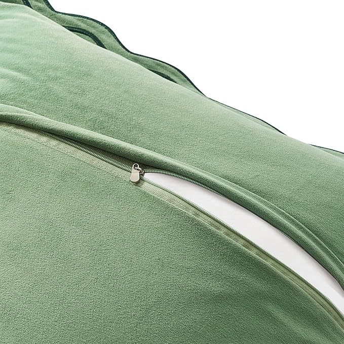 MONDAY MOOSE Decorative Throw Pillow Covers Cushion Cases, Set of 2 Soft Velvet Scalloped Wavy Edge Designs, Mix and Match for Home Decor, Pillow Inserts Not Included (18x18 inch, Green/Light Green)
