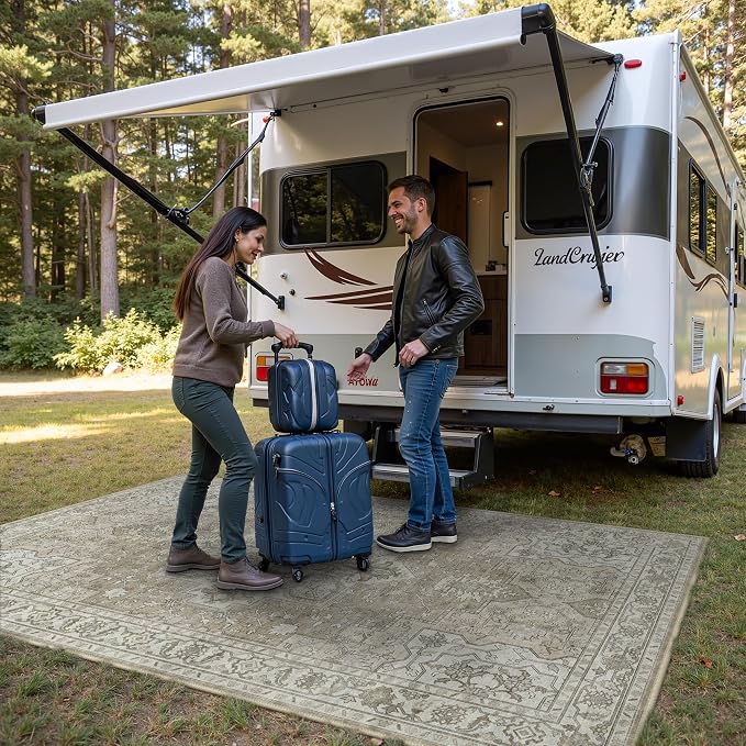 GENIMO Outdoor & Indoor Area Rug 6'x9', Waterproof, Non-Shedding, Easy Cleaning, Boho Mat for Patio, Living Room, Balcony, Dining Room, RV, Deck, Bedroom, Camping, Outside Carpet,Coffee Beige