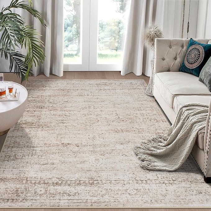 5x7 Area Rugs for Living Room Rug Washable: Modern Rug for Dining Room Bedroom Carpet Non Slip Low Pile 5 by 7 Indoor Abstract Nursery Home Office Beige Ivory