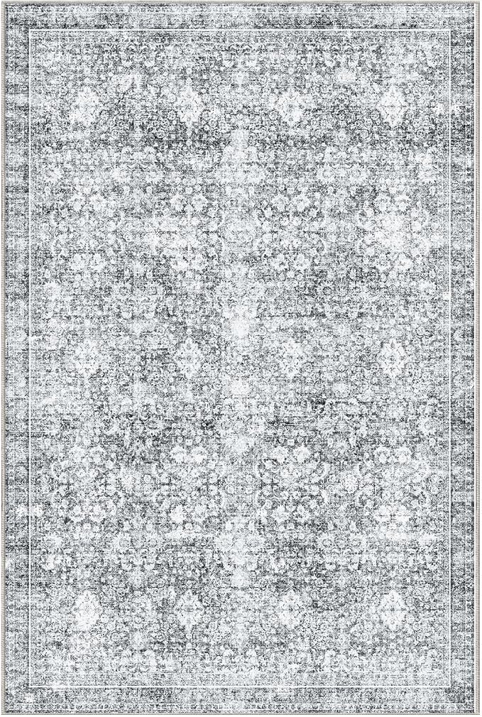 Sasttie 6x9 Area Rugs, Ultra-Soft Washable Rug, Low Pile Foldable Thin Carpets with Non-Slip Backing, Skin-Friendly Stain Resistant Carpet for Living Room, Bedroom, Kitchen, Dorm, 6x9, Light Grey