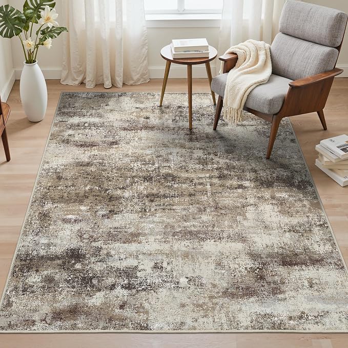 BEIMO Area Rugs 6x9 for Living Room Bedroom, Modern Abstract Machine Washable Rug, Large Soft Low Pile Floor Carpet with Non Slip Backing for Dining Room, Beige/Brown