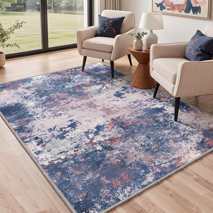 BEIMO Area Rugs 6x9 for Living Room Bedroom, Modern Abstract Machine Washable Rug, Large Soft Low Pile Floor Cover with Non Slip Backing for Dining Room, Red Blue