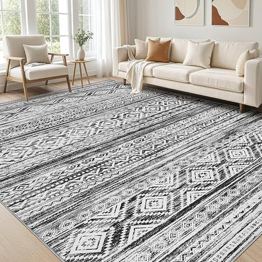 cotiled 5x8 Area Rug Living Room: Washable Boho Rugs with Non Slip Backing Large Soft Indoor Stain Resistant Carpet for Bedroom Farmhouse Dining Room Lightweight Home Decor White/Black