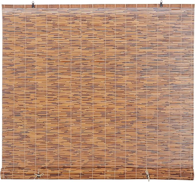 Forever Bamboo Light-Filtering Cord-Free Bamboo Reed Roll-Up Blind Shades for Windows Manual Roman Blinds Coffee 72 in W x 72 in H (Pack of 2)