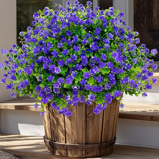 AXYLEX Artificial Flowers for Outdoors Fake Plants - 12 Bundles Faux Outside Greenery Boxwood No Fade Plastic Shrubs Fall Decor Farmhouse Home Garden (Purple)