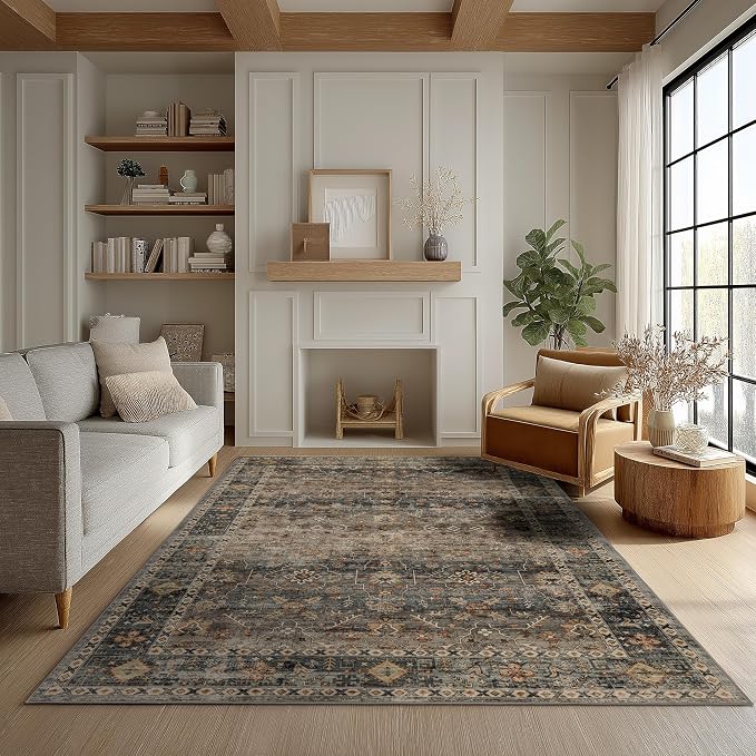 Ruaruarug Washable Area Rug 4x6 for Living Room, Bedroom, Ultra Soft Non Slip Stain & Fade Resistant, Pet & Kids Friendly, Suitable for High Traffic Areas Easy to Clean for Office Kitchen, Camel