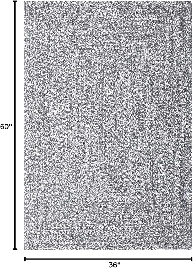 Superior Large Indoor/Outdoor Area Rug, Multi-Tone Reversible Braided Floor Decor for Patio, Front Porch, Entryway, Living Room, Office, Nursery, Artistic Home, 3' x 5', Charcoal-White