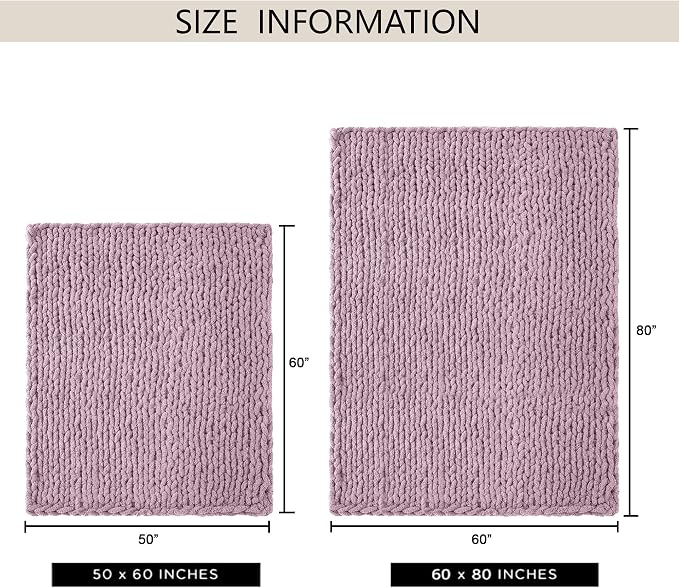 Chunky Knit Throw Blanket 60x80, 100% Handmade Chenille Yarn | 6.7lbs Soft Thick Cable Knitted Blankets, Large Rope Knot Crochet Throws for Couch Sofa Bed Machine Washable, Purple