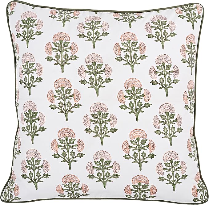 Ridhi Block Print Mughal Buta Peach Pillow Cover 18" x 18" (Pack of 2) Decorative Couch Pillows for Living Room, Chic Boho Cute Outdoor Pillows Covers Gifts for Spring, Easter and Valentine