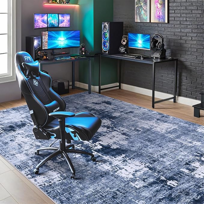 DMOYEST Area Rug Living Room Rugs - 6x9 Washable Large Soft Indoor Neutral Modern Abstract Low Pile Rug Carpet for Bedroom Dining Room Farmhouse Home Office - Navy Blue