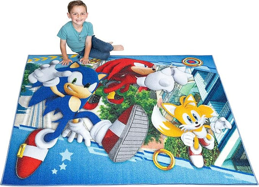 Franco Kids Room Non Slip Area Rug, 69 in x 52 in, Sonic The Hedgehog