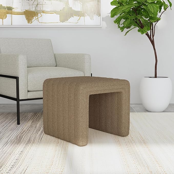HomePop Modern Channel Tufted Ottoman|Homepop Home Décor|Ottoman for Living Room & Bedroom - Brown Boucle