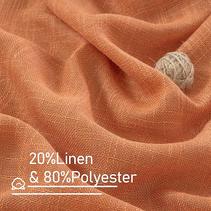 LAMIT Burnt Orange Linen Curtains 54 Inch Length 2 Panels, Light Filtering Panels Back Tab and Rod Pocket Country Decor Drapes for Bathroom/Window/Bedroom, 52 x 54 Inch