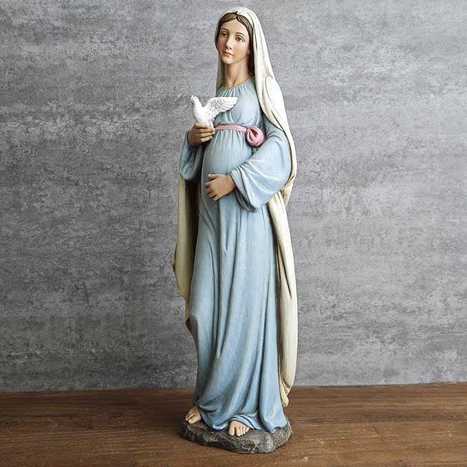 BC Catholic Expectant Mary Mother Statue, 12.8" H Blessed Virgin Mary Figure, Pregnant Mary for Pregnant Mom Gift, Inspirational Home décor of Peace Love Hope, Handpainted by Buildclassic