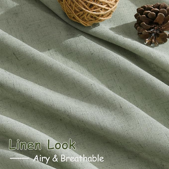 Desert Sage Linen Curtains 63 Inches Long 2 Panel Sets for Living Room Bedroom Rod Pocket Back Tab Light Filtering Drape for Kitchen Window Short Protect Privacy Curtain Modern Farmhouse Decor 52x63