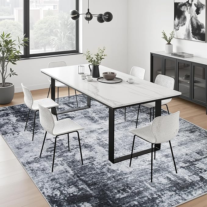 4x6 Area Rug Living Room Rug: Washable Modern Abstract Soft Thin Rug Indoor Floor No Slip Stain Resistant Carpet for Bedroom Dining Room Farmhouse Nursery Home Office - Dark-Black