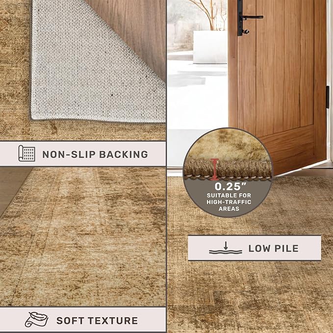 Washable 2x3 Small Entryway Rugs Indoor, Gold and Brown Area Rug for Kitchen, Bathroom, Farmhouse Medallion Indoor Décor, Non Slip Low Pile Stain Resistant Carpet