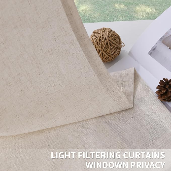Birch Beige Pinch Pleated Linen Curtains 90 Inches Long 2 Panels for Living Room Bedroom Vintage Neutral Modern Back Tab Privacy Light Filtering Semi Sheer Pinch Pleat Drapes with Hooks Rings 40x90